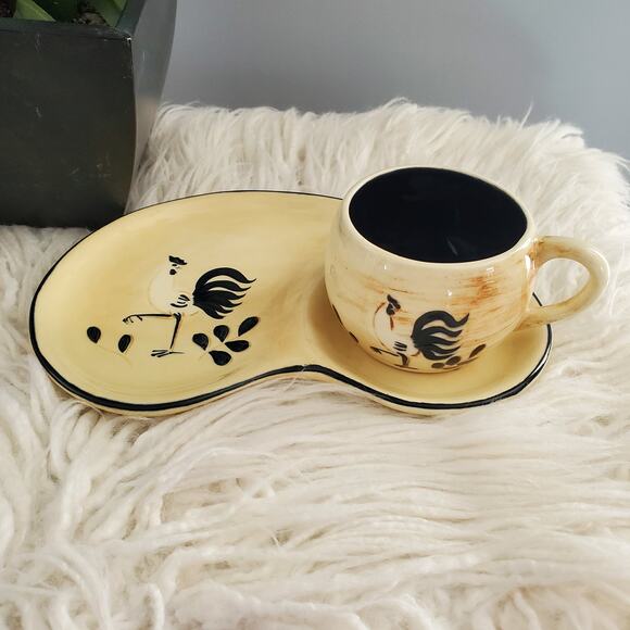 Pennsbury Pottery Vintage Rooster Themed Snack Plate & Mug Set - Picture 1 of 10